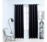 Curtains Black 100% Polyester 140x245 cm Blackout Metal Ring 2pcs Thermal Drapes