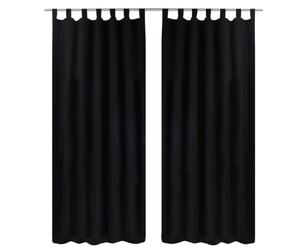Curtains Black 140 x 175 cm Micro-Satin Polyester 2pcs with loops & tiebacks Set