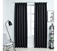 Curtains Black 140x175 cm. 100% Polyester Blackout 2pcs with Metal Hooks Living