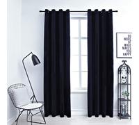 Curtains Black 140x175 cm 100% Polyester Velvet Blackout with Metal Rings 2pcs.