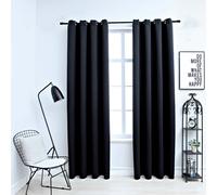 Curtains Black 140x225 cm 100% Polyester Blackout Metal Ring 2pcs Thermal