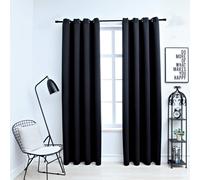 Curtains Black 140x245cm 100% Polyester Thermal Blackout with Metal Rings Pair.