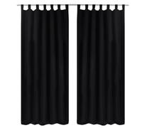 Curtains Black Micro-Satin 140x245cm 2pcs Polyester Looped with Tiebacks Elegant