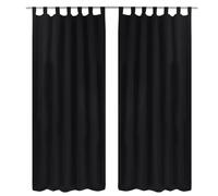 Curtains Black Micro-Satin Polyester 2pcs 140x225cm Loops & Tiebacks Hemmed Pair