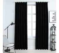 vidaXL 2x Blackout Curtains with Hooks Velvet Black 140x175cm Drapery Blinds