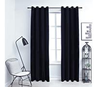 Curtains Black Velvet 100% Polyester 140x225 cm 2pcs Metal Rings Blackout Lined