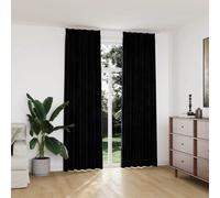 Curtains Black Velvet 140x245cm Blackout 2pc with Metal Hooks 100%Polyester Pair