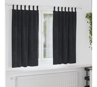 Curtains Black Velvet Blackout 140 x 175 cm Set of 2 Eyelet Indoor Thermal Lined