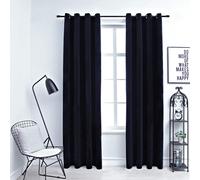 Curtains Black Velvets 140x245cm Blackout Room-Darkening with Metal Rings Set 2