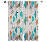 Curtains Blackout Eyelet 3D Gray Background With Orange And Blue Geometric Decoration Printing Curtains For Living Room Kids Bedroom Home Decoration 140X160Cm 2 Panels, Thermal Insulated Energy Sav