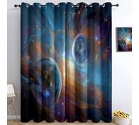 Curtains Blackout Soft Curtain Set Universe Mystery Celestial Bodies Planets, Eyelet Thermal Insulated Darkening Treatments Privacy Drapes, W 86" x L 85" for Kids Room Bedroom Living Room Window Decor