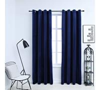 Curtains Blackout Velvet Dark Blue 2pcs 140x225 cm 100% Polyester Rings Grommet