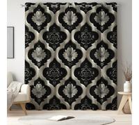 Curtains Blackout, W 52" x L 63" 2 Panels - Geometric Clover Trellis European Tile Drapes Home Decor, Blackout Thermal Insulated, Black Drop Eyelet Window Drapes for Bedroom, Living Room
