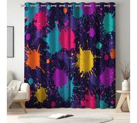Curtains Blackout, W 52" x L 84" 2 Panels - Graffiti Ink Splash Paint Dots Drapes Home Decor, Blackout Thermal Insulated, Dark Blue Drop Eyelet Window Drapes for Bedroom, Living Room