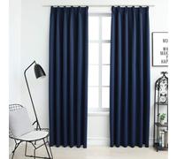 Curtains Blue 140x245cm 100% Polyester Blackout 2pcs Metal Hooks Room Darken Fit