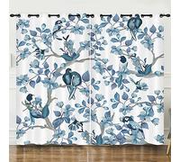 Curtains Blue Bird Leaves Blackout Curtains Noise Reduce Door Curtain Super Soft Bedroom Curtains for Living Room Office Kitchen Eyelet Curtains Curtain 2 Panels 2x33.46x78.74 inch