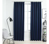 Curtains Blue Blackout 100% Polyester 140x225 cm with Metal Hooks 2pcs Lined Set
