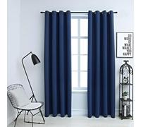 Curtains Blue Blackout 140x245 cm 100% Polyester Room-Darkening Metal Rings 2pcs