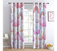 Curtains Cartoon Watercolor Rainbow Cloud For Living Room Bedroom Room, Super Soft Thermal Eyelet Curtain Pink For Kids Boys Girls, Blackout Drapes W 92 X L 54 Inches 2 Panels