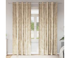 Curtains Cream Velvet 140x245cm Crushed Velvet Eyelet Thermal Room Dark Blackout