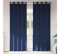 Curtains Dark Blue Velvet Blackout 140x260cm Pair Eyelet Lined Thermal Insulate