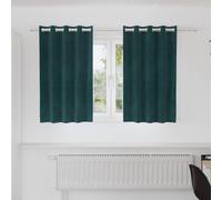 Curtains Dark Green Velvet Blackout 140x140 cm Pair Eyelet Lined Luxury Blackout