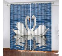 Curtains & Drapes Blackout Eyelet 104x94 Inch Curtain Thermal Insulated 3D White Swan On The Water Surface Blackout Window Drapes For Kids Boy Bedroom 2 Panels Print Pattern Living Room