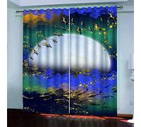 Curtains & Drapes For Living Room Golden Flying Geese Full Moon Landscape Blackout Curtain For Bedroom 78x62Inch Print Pattern Eyelet Thermal Insulated & Room Darkening Window Drapes For Boys Kids T