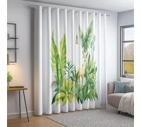 Curtains Eyelet 100% Blackout Room Darkening Curtains, Watercolor Banana Leaves Print Pattern Thermal Light Blocking Grommet Window Drapes for Bedroom Living Room, W 46" x L 90" (2 Panels) Green