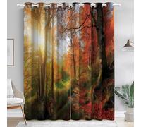 Curtains Eyelet Autumn Forest Light And Shadow Trail 85% Blackout Room Darkening Light Blocking Window Drapes for Bedroom Living Room W 46" x L 72" (2 Panels) Long for Dining Golden Red Warm Green