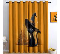 Curtains Eyelet Cartoon Magic Cat Castle Blackout Darkening Curtain, Soft Washable Light Blocking Thermal Insulation Window Drapes, 30 x 65 Inch Drop 2 Panels for Living Room Bedroom Yellow
