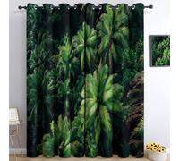 Curtains Eyelet Casual Style W 59 X L 65 Inches 2 Panels, Soft Thermal Insulated Blackout Curtains Tropical Rainforest Plants For Bedroom Living Room Green