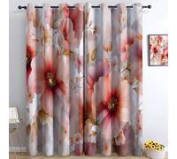 Curtains Eyelet Modern Flowers Petals Leaves Art Blackout Darkening Curtain, Soft Washable Light Blocking Thermal Insulation Window Drapes, 46 x 54 Inch Drop 2 Panels for Living Room Bedroom Pink