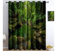 Curtains Eyelet Natural And Casual Style W 92 X L 72 Inches 2 Panels, Soft Thermal Insulated Blackout Curtains Rainforest Plants Streams For Bedroom Living Room Green