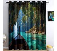 Curtains Eyelet Photography Style W 92 X L 72 Inches 2 Panels, Soft Thermal Insulated Blackout Curtains Caves Cruise Ships Seascapes For Bedroom Living Room Multicolor