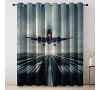 Curtains Eyelet Ring Top Soft Thermal Insulated Blackout Curtains, Modern Aircraft Print Pattern Decorative Grey Window Drapes for Bedroom Living Room 66 x 72 Inch 2 Panels