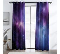Curtains Eyelet Soft Thermal Blackout Curtains, Abstract Cosmic Nebula Print Pattern Ring Top Soundproof Window Drapes for Kids Bedroom Living Room W 46" x L 54" (2 Panels), Purple