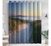 Curtains Eyelet Soft Thermal Blackout Curtains, Minimalist Sunrise Beach Print Pattern Ring Top Soundproof Window Drapes for Kids Bedroom Living Room W 46" x L 90" (2 Panels), Green