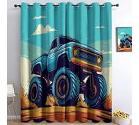 Curtains Eyelet Soft Thermal Insulated Blackout Curtains Cartoon Monster Trucks Print Pattern Ring Top Window Drapes for Bedroom Living Room W 29.5" x L 65" (2 Panels) Drop Blue Yellow