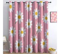 Curtains Eyelet Soft Thermal Insulated Blackout Curtains Flowers Daisy Print Pattern Ring Top Window Drapes for Bedroom Living Room W 66" x L 90" (2 Panels) Pink
