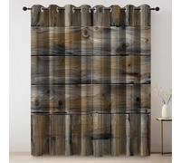 Curtains Eyelet Soft Thermal Insulated Blackout Curtains, Retro/Antiquity Wood Texture Print Pattern Ring Top Drapes for Kids Girls Adults Bedroom Living Room W 46" x L 90" (2 Panels), Light Brown