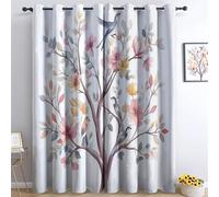 Curtains Eyelet Soft Thermal Insulated Blackout Curtains Watercolor Elegant Trees Birds Print Pattern Ring Top Window Drapes for Bedroom Living Room W 66" x L 90" (2 Panels) Drop Colorful