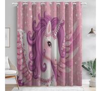 Curtains Eyelet Unicorn Fantasy Pink 85% Blackout Room Darkening Light Blocking Window Drapes for Bedroom Living Room W 29.5" x L 65" (2 Panels) Long for Dining Pink Purple Light White