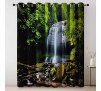 Curtains Eyelet Waterfall Forest Nature 100% Blackout Room Darkening Light Blocking Window Drapes for Bedroom Living Room W 46" x L 54" (2 Panels) Long for Dining Green And White Cool Colors