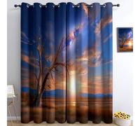 Curtains Fields Sun Clouds Milky Way Trees, Eyelet Blocking Darkening Window Drapes Treatments Modern Decorative, 2 Panels 30 x 65 Inch Drop Noise Reduction for Children Kids Women Bedroom Living Room