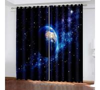 Curtains for Adults, Vintage Curtains for Living Room Navy Blue Purple Galaxy The Earth Polyester 2 Panels 104x84inch