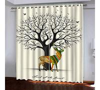Curtains For Bedroom 3D Painted Elk Print Printed Curtain For Kids Boys, Blackout Eyelet 110x62Inch Pattern Thermal Insulated Room Darkening, Window Draperies For Living Room