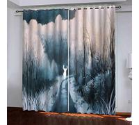 Curtains For Bedroom 3D Painted Forest Elk Printed Curtain For Kids Boys, Blackout Eyelet 110x62Inch Pattern Thermal Insulated Room Darkening, Window Draperies For Living Room