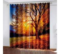 Curtains for Bedroom Black Out, Sliding Door Curtains Unique Brown Yellow Autumn Wood and Nightfall Landscape Polyester 2 Panels 104x63inch