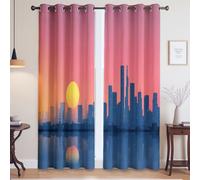 Curtains for Bedroom Blackout Eyelet Curtain Curtain Panels 2 Panels Blackout Curtains Blue red Cities sunsets comics 140 x 260cm For Living Room Bedroom and Study